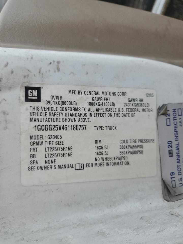 2006 Chevrolet Express G2500 VIN: 1GCGG25V461180757 Lot: 51241975