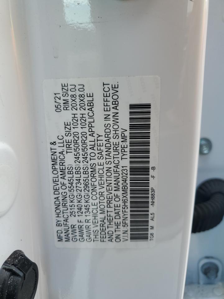5FNYF5H6XMB040231 HONDA PILOT 2021