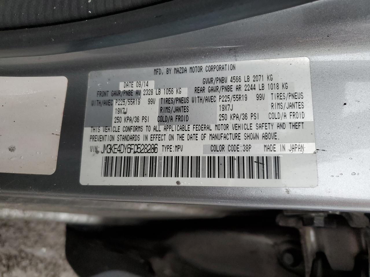 2015 Mazda Cx-5 Gt VIN: JM3KE4DY6F0528286 Lot: 52367765
