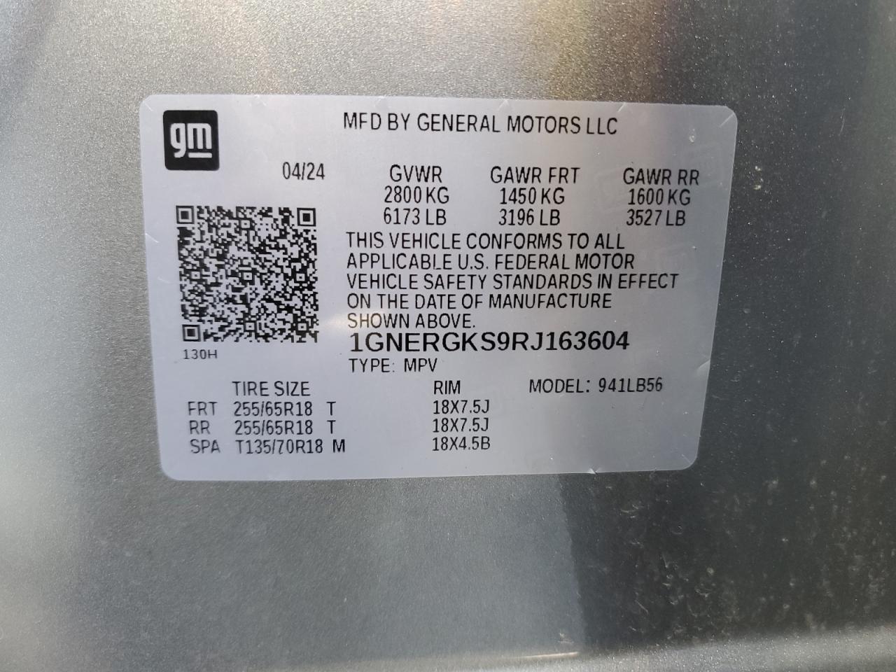 1GNERGKS9RJ163604 CHEVROLET TRAVERSE 2024