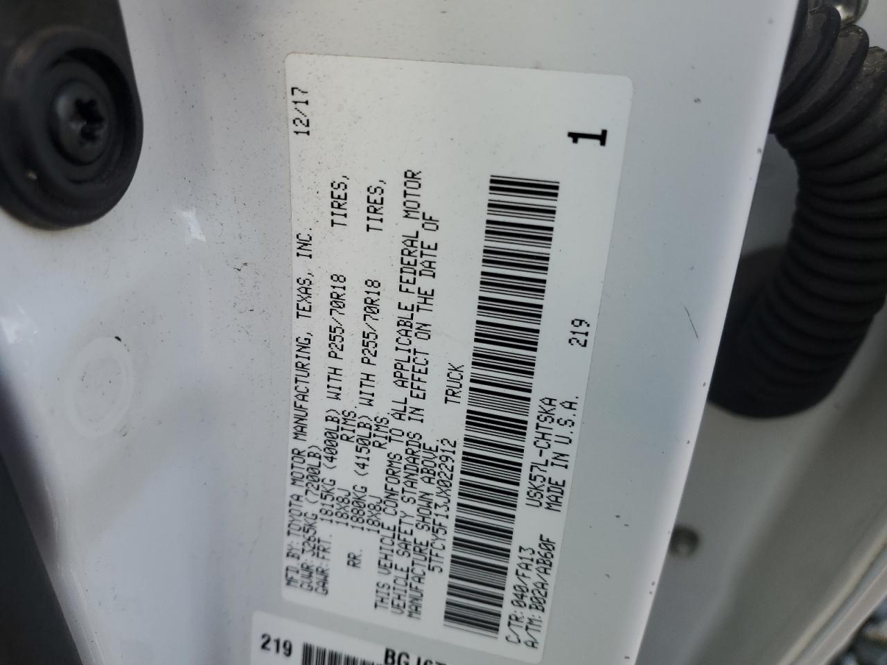 5TFCY5F13JX022912 TOYOTA TUNDRA 2018