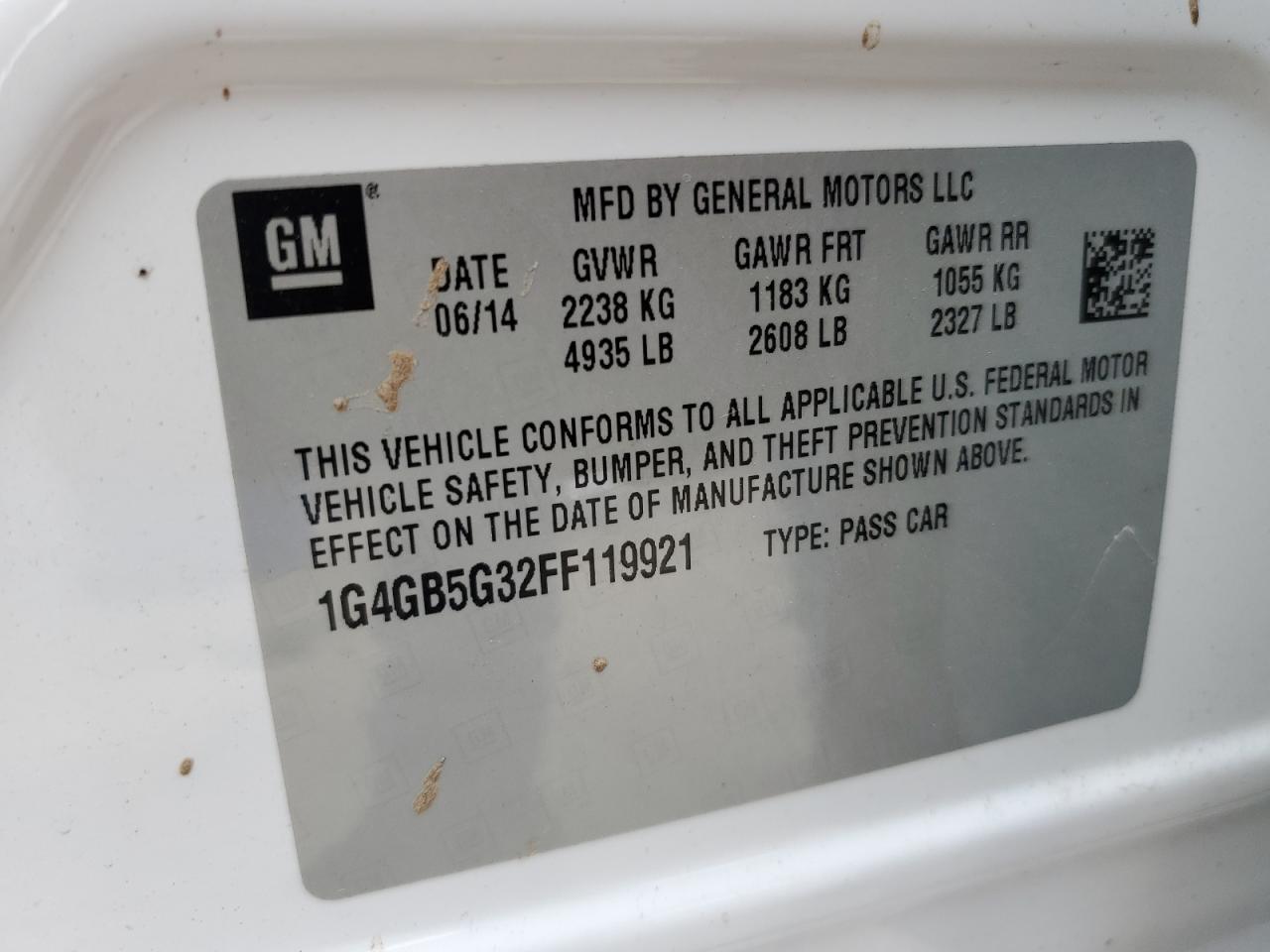 2015 Buick Lacrosse VIN: 1G4GB5G32FF119921 Lot: 51456605
