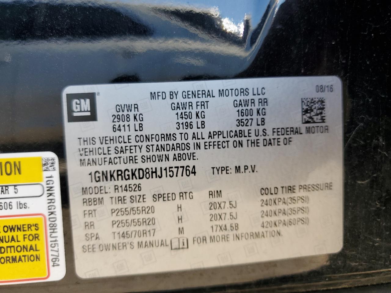 1GNKRGKD8HJ157764 CHEVROLET TRAVERSE 2017