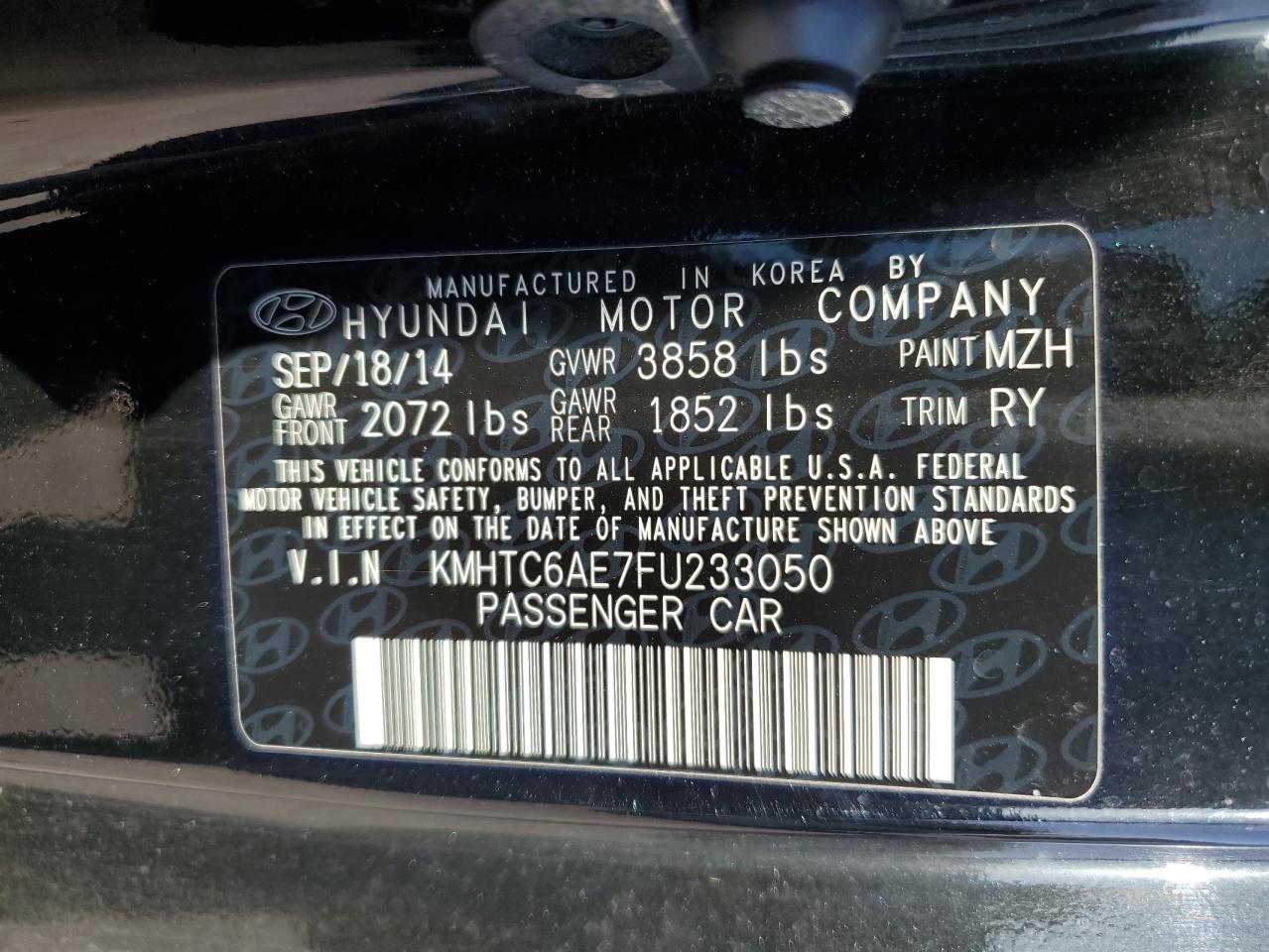 2015 Hyundai Veloster Turbo VIN: KMHTC6AE7FU233050 Lot: 54704085