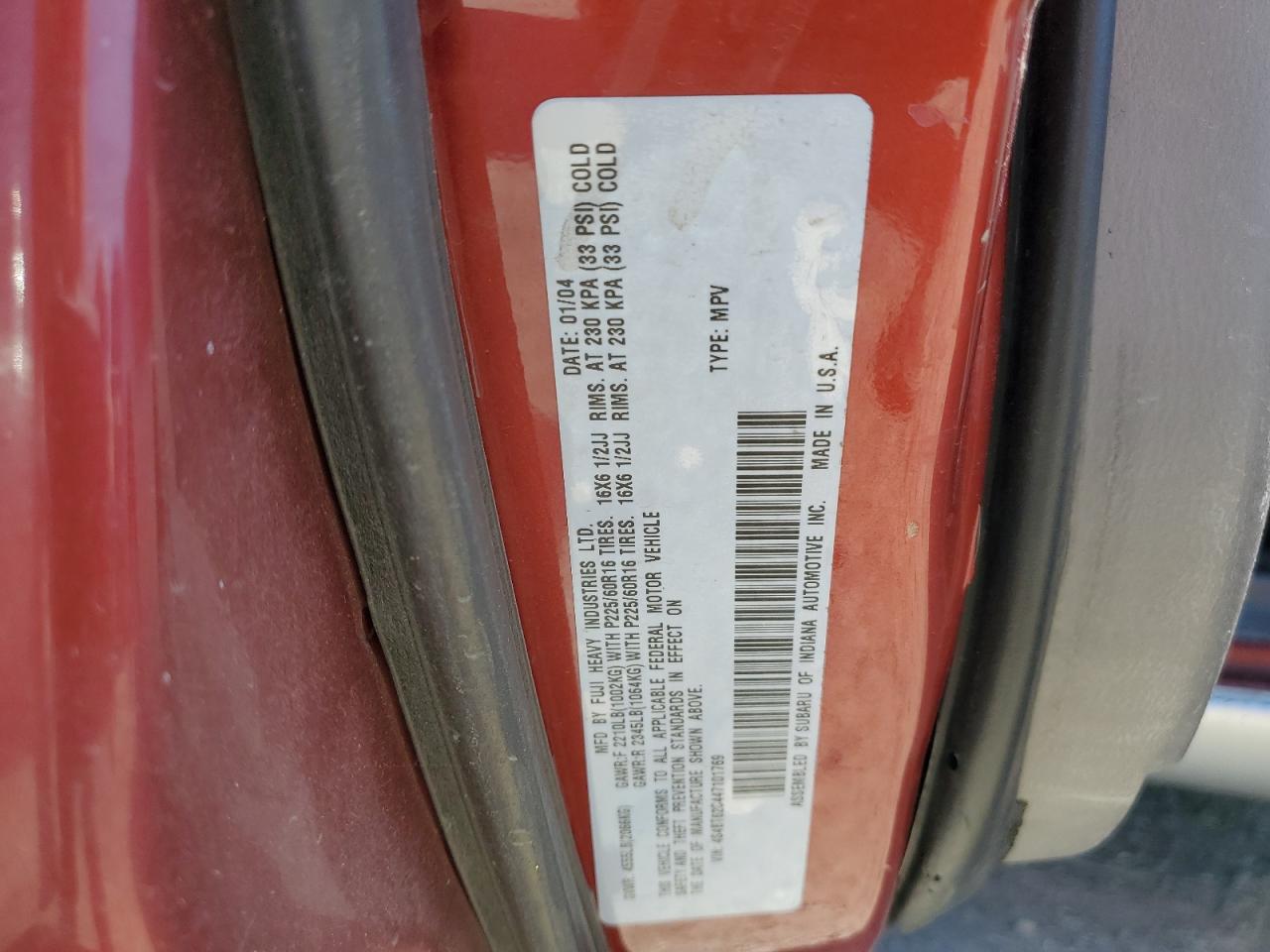 2004 Subaru Baja Sport VIN: 4S4BT62C447101769 Lot: 54370275