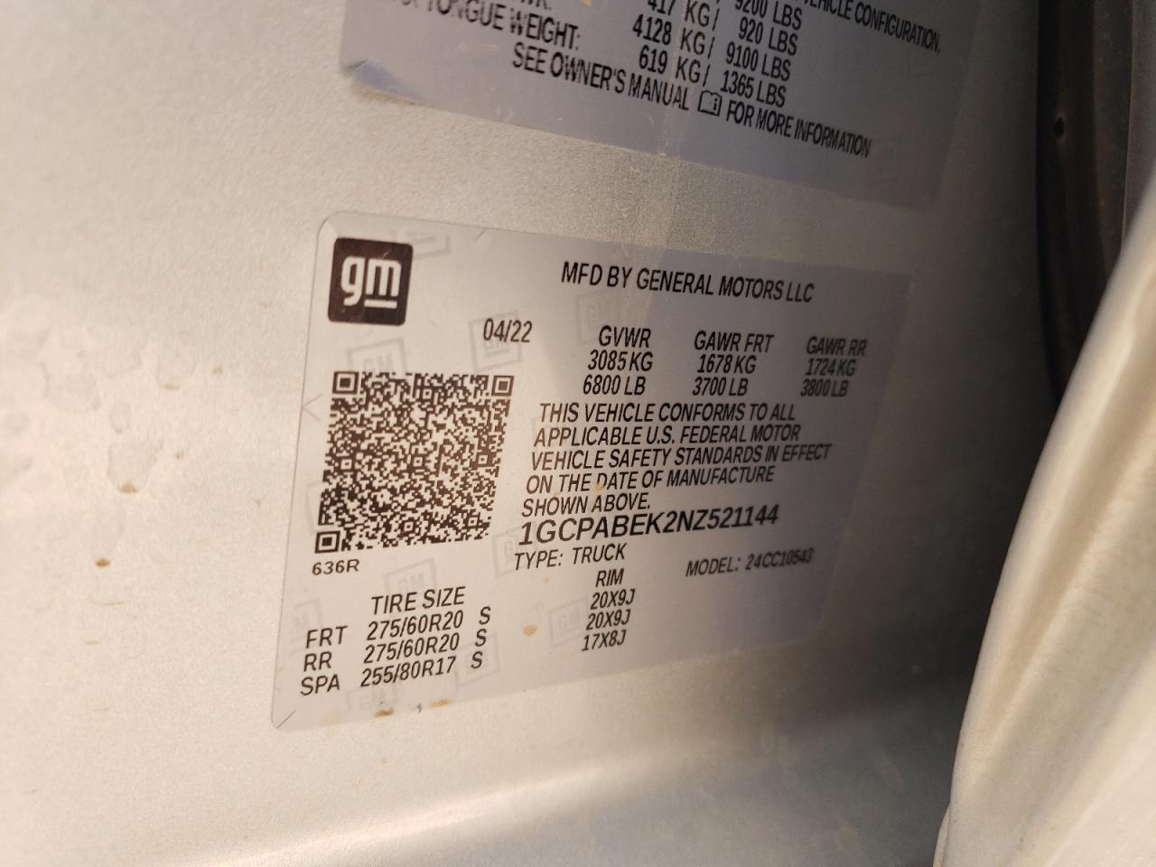 1GCPABEK2NZ521144 CHEVROLET ALL Models 2022