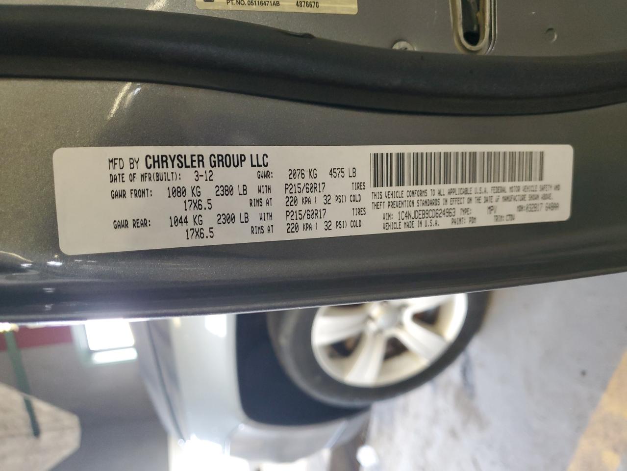 2012 Jeep Compass Latitude VIN: 1C4NJDEB9CD624963 Lot: 53246985