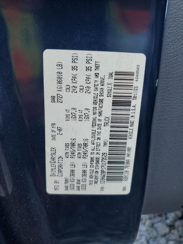 2007 Dodge Dakota Quad VIN: 1D3HW28P17S173529 Lot: 51895125