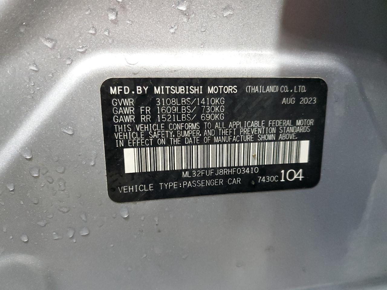 2024 Mitsubishi Mirage G4 Es VIN: ML32FUFJ8RHF03410 Lot: 53485475