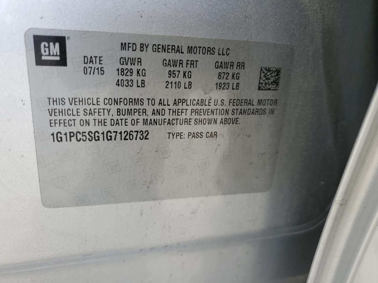 1G1PC5SG1G7126732 CHEVROLET CRUZE 2016