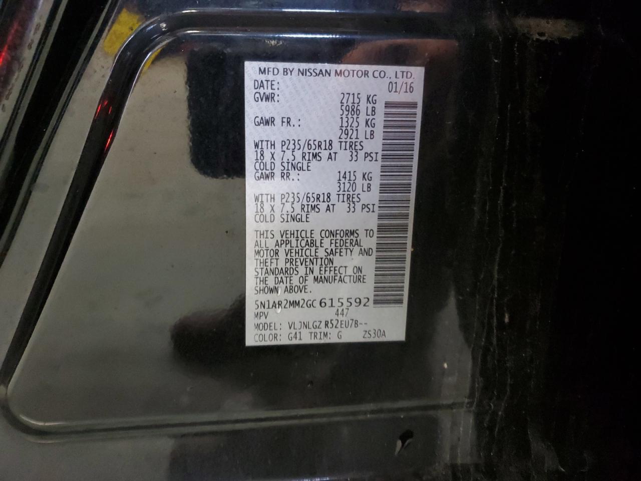 5N1AR2MM2GC615592 NISSAN PATHFINDER 2016