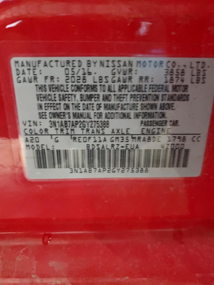3N1AB7AP2GY275388 NISSAN SENTRA 2016