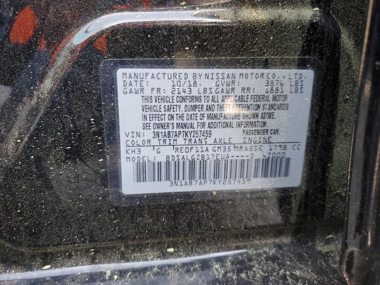3N1AB7AP7KY257459 NISSAN SENTRA 2019