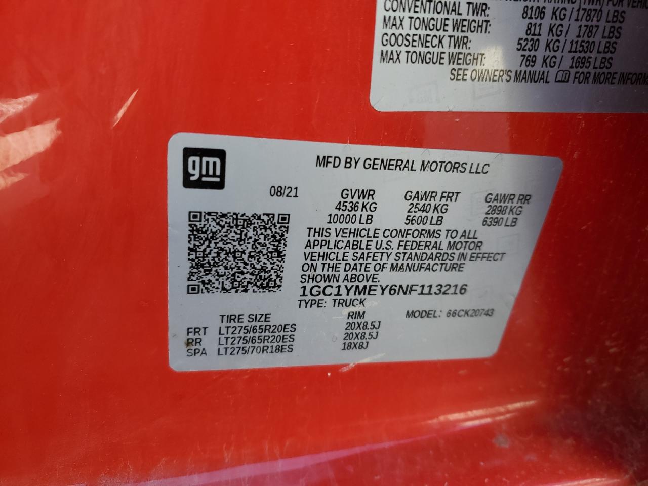 1GC1YMEY6NF113216 CHEVROLET ALL Models 2022