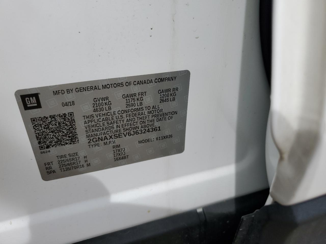 2GNAXSEV6J6324361 CHEVROLET EQUINOX 2018