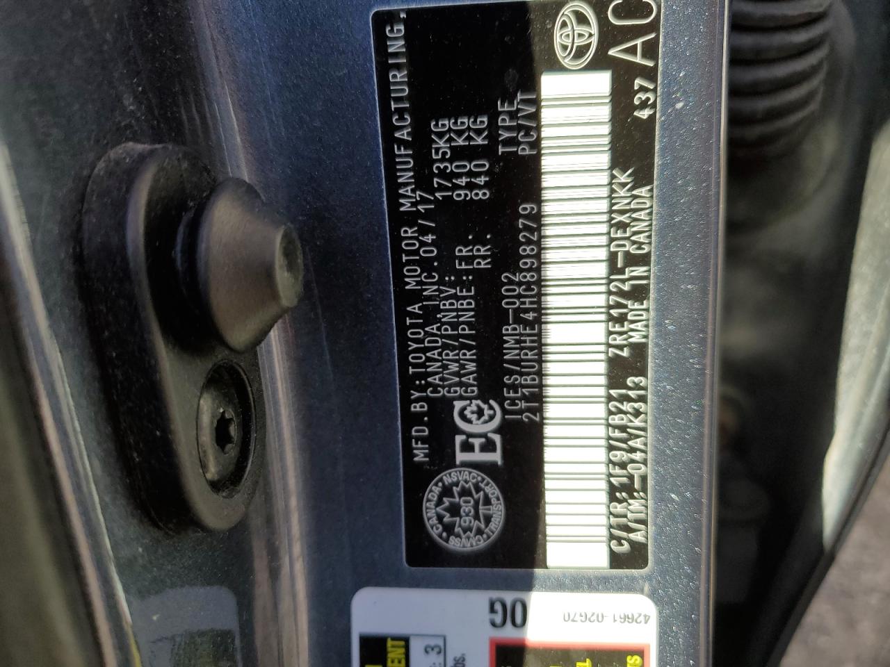 2T1BURHE4HC898279 TOYOTA COROLLA 2017