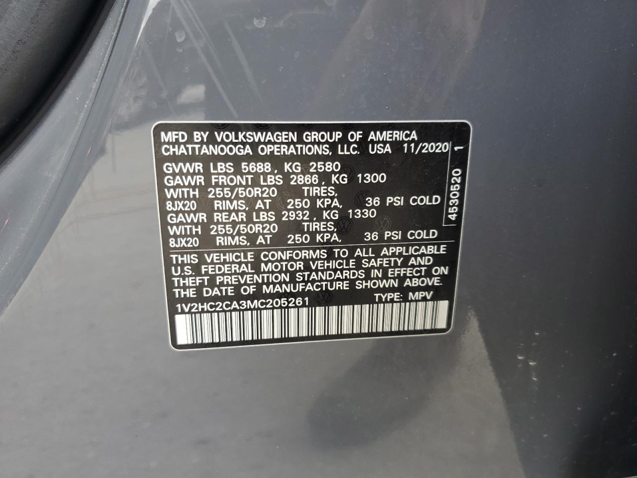 1V2HC2CA3MC205261 VOLKSWAGEN ATLAS 2021