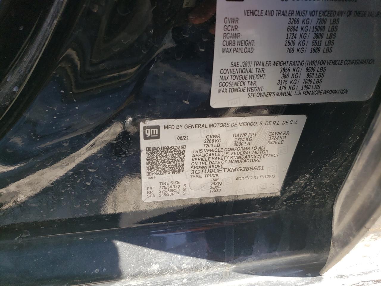 2021 GMC Sierra K1500 Elevation VIN: 3GTU9CETXMG386651 Lot: 64180205