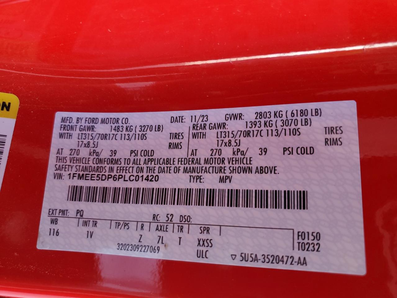 2023 Ford Bronco Base VIN: 1FMEE5DP6PLC01420 Lot: 52883195