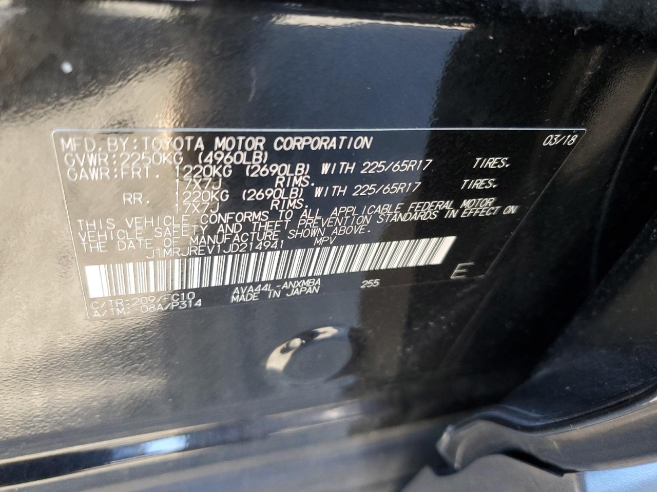 JTMRJREV1JD214941 TOYOTA RAV4 2018