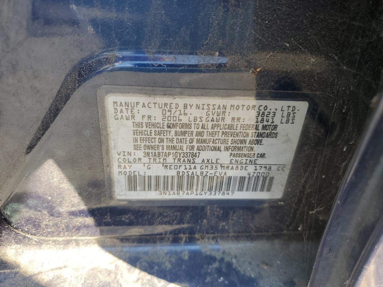 3N1AB7AP1GY337847 NISSAN SENTRA 2016