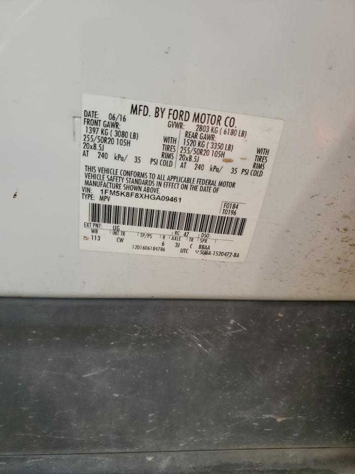 1FM5K8F8XHGA09461 FORD EXPLORER 2017