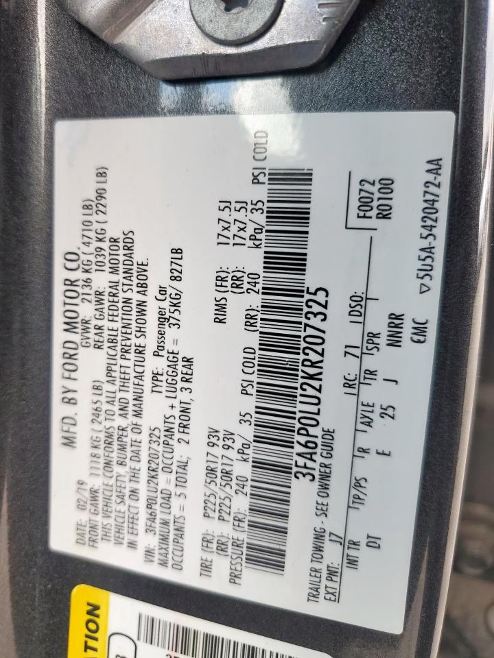 3FA6P0LU2KR207325 FORD FUSION 2019