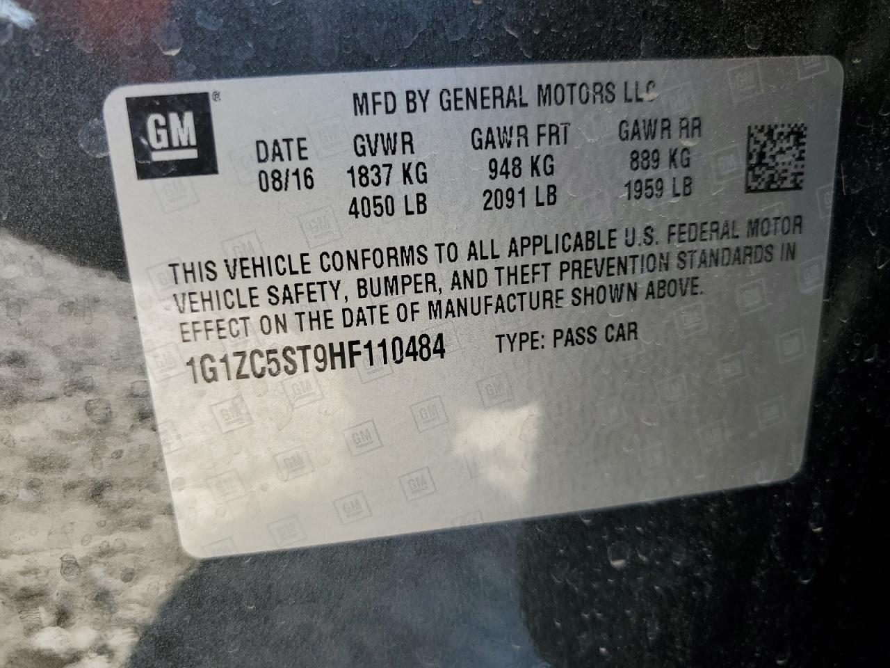 1G1ZC5ST9HF110484 CHEVROLET MALIBU 2017