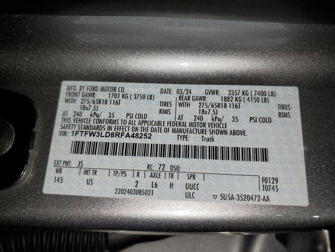 1FTFW3LD8RFA48252 FORD All Models 2024