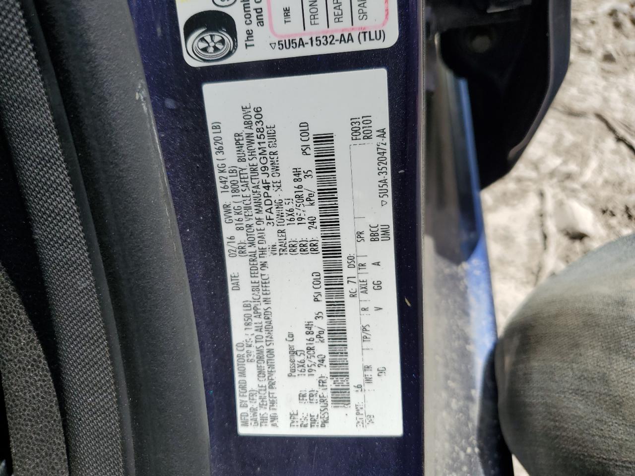 3FADP4FJ9GM158306 FORD FIESTA 2016