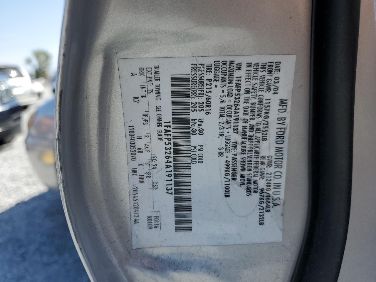 2004 Ford Taurus Se VIN: 1FAFP53264A191137 Lot: 61438515