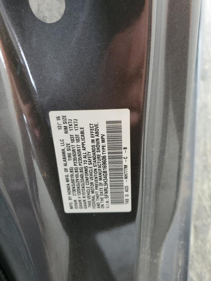 5FNRL5H34GB169606 HONDA ODYSSEY 2016