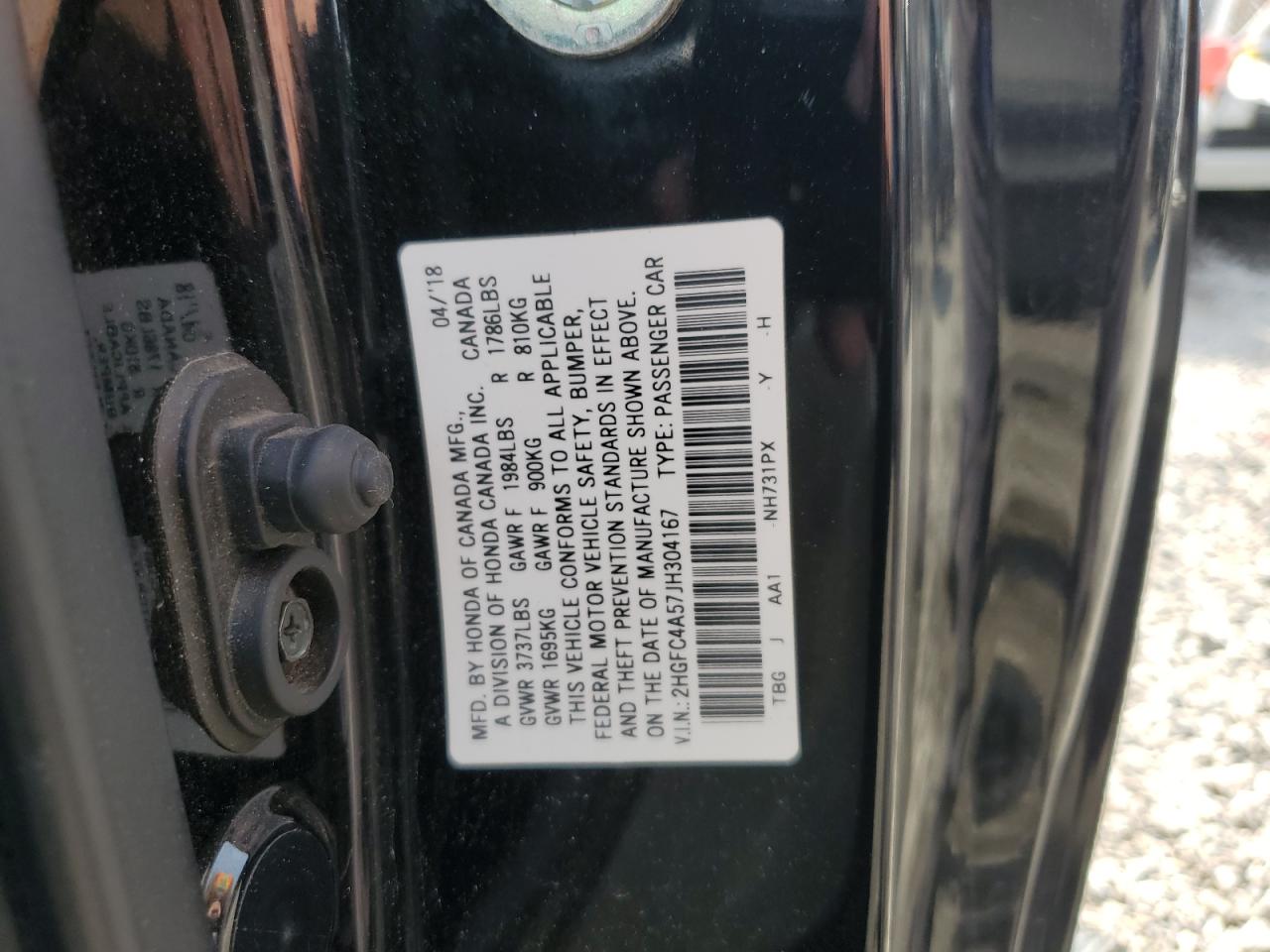2HGFC4A57JH304167 HONDA CIVIC 2018