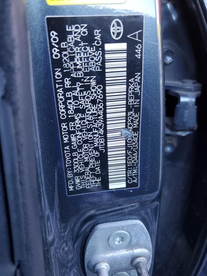 2010 Toyota Yaris VIN: JTDBT4K39A4067690 Lot: 54299535