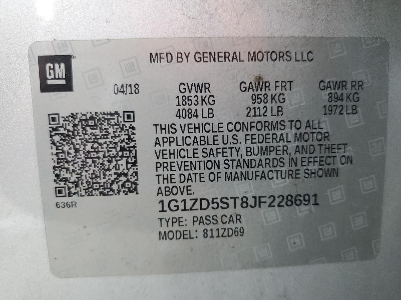 1G1ZD5ST8JF228691 CHEVROLET MALIBU 2018