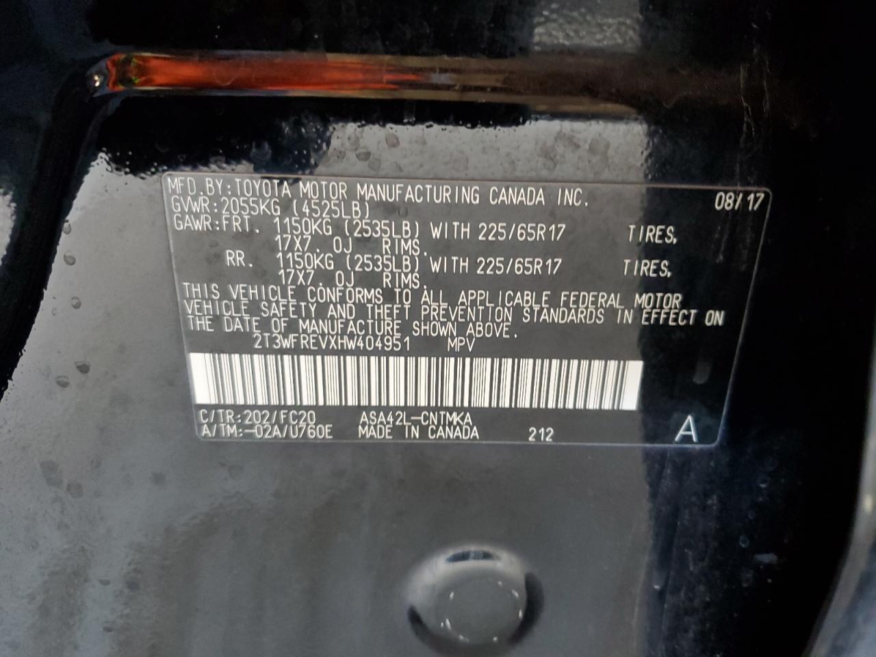 2T3WFREVXHW404951 TOYOTA RAV4 2017