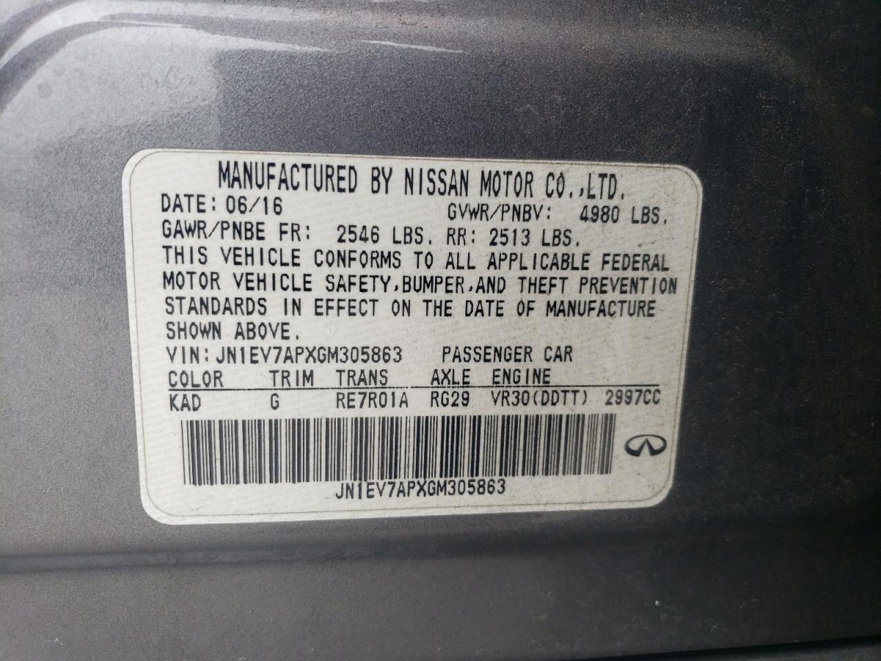 2016 Infiniti Q50 Premium VIN: JN1EV7APXGM305863 Lot: 54168845