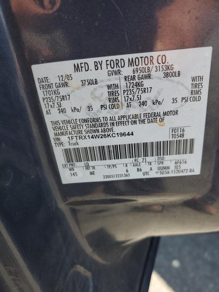 2006 Ford F150 VIN: 1FTRX14W26KC19644 Lot: 52366805