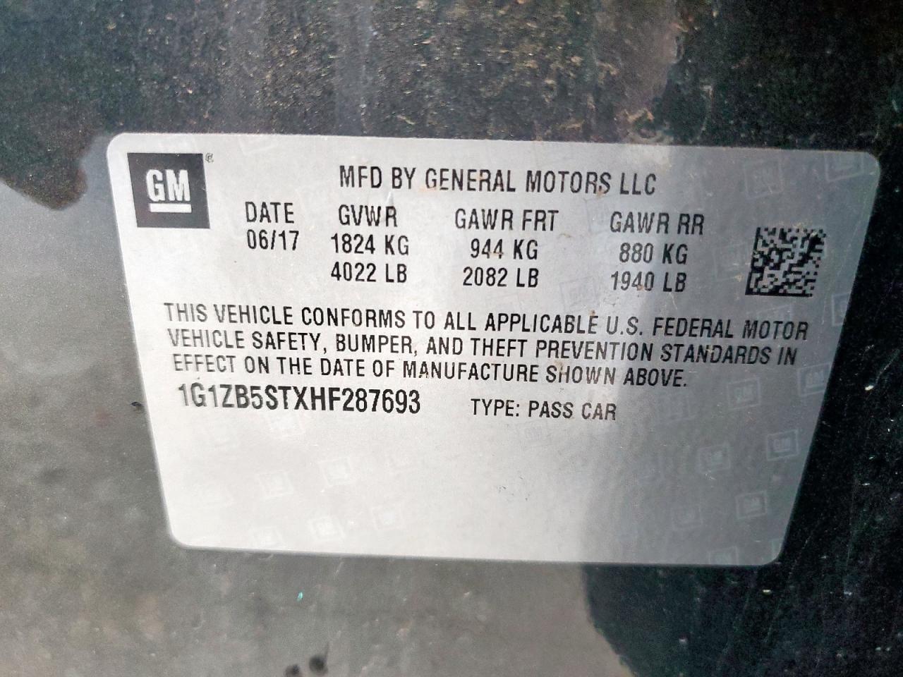 1G1ZB5STXHF287693 CHEVROLET MALIBU 2017
