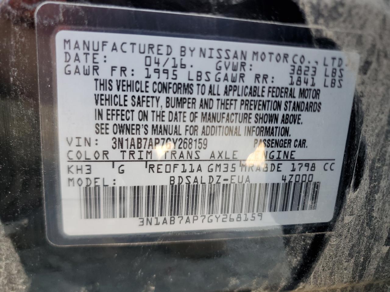 3N1AB7AP7GY268159 NISSAN SENTRA 2016