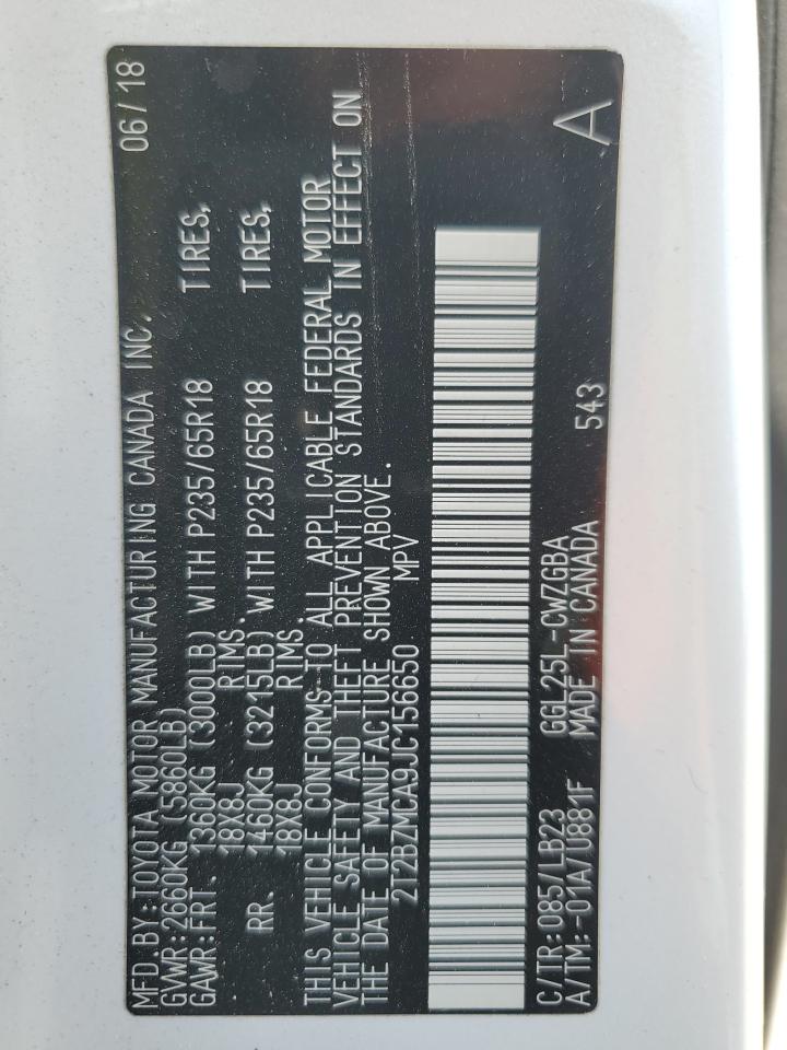 2018 Lexus Rx 350 Base VIN: 2T2BZMCA9JC156650 Lot: 60701515