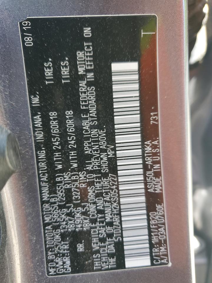 5TDZARFH2KS054227 TOYOTA HIGHLANDER 2019