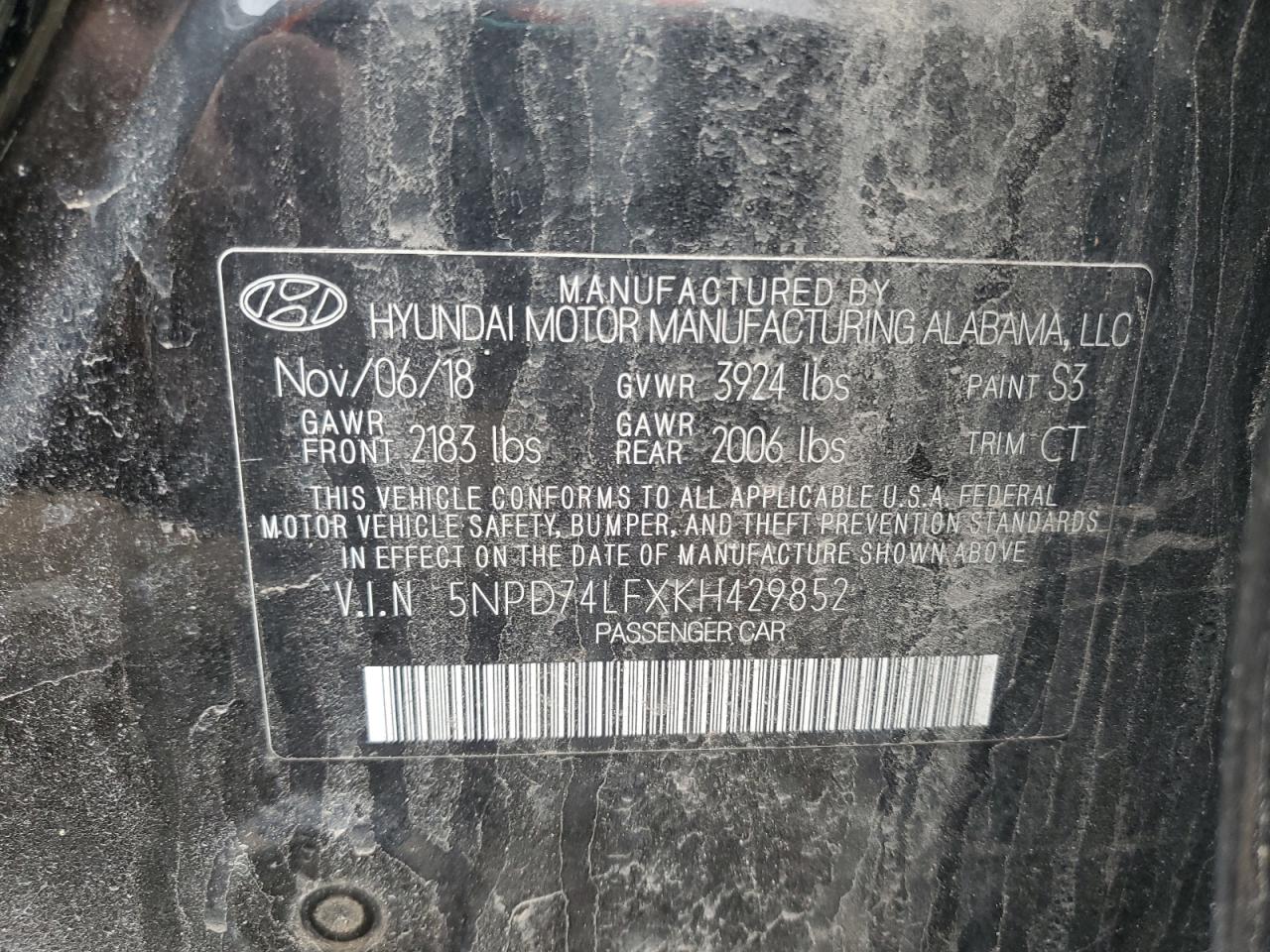 2019 Hyundai Elantra Se VIN: 5NPD74LFXKH429852 Lot: 53023765