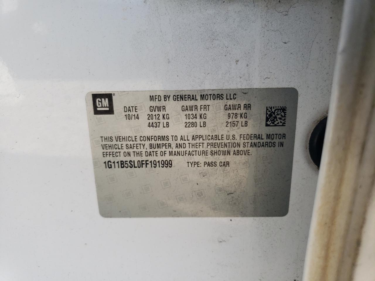 2015 Chevrolet Malibu Ls VIN: 1G11B5SL0FF191999 Lot: 56829725
