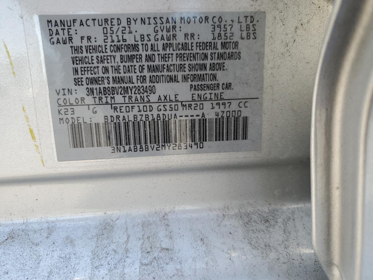 3N1AB8BV2MY283490 NISSAN SENTRA 2021