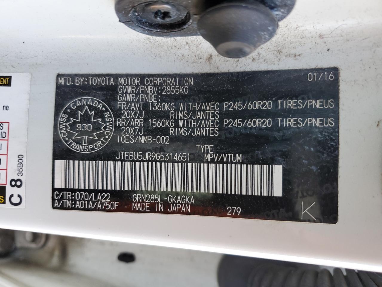 JTEBU5JR9G5314651 TOYOTA 4RUNNER 2016