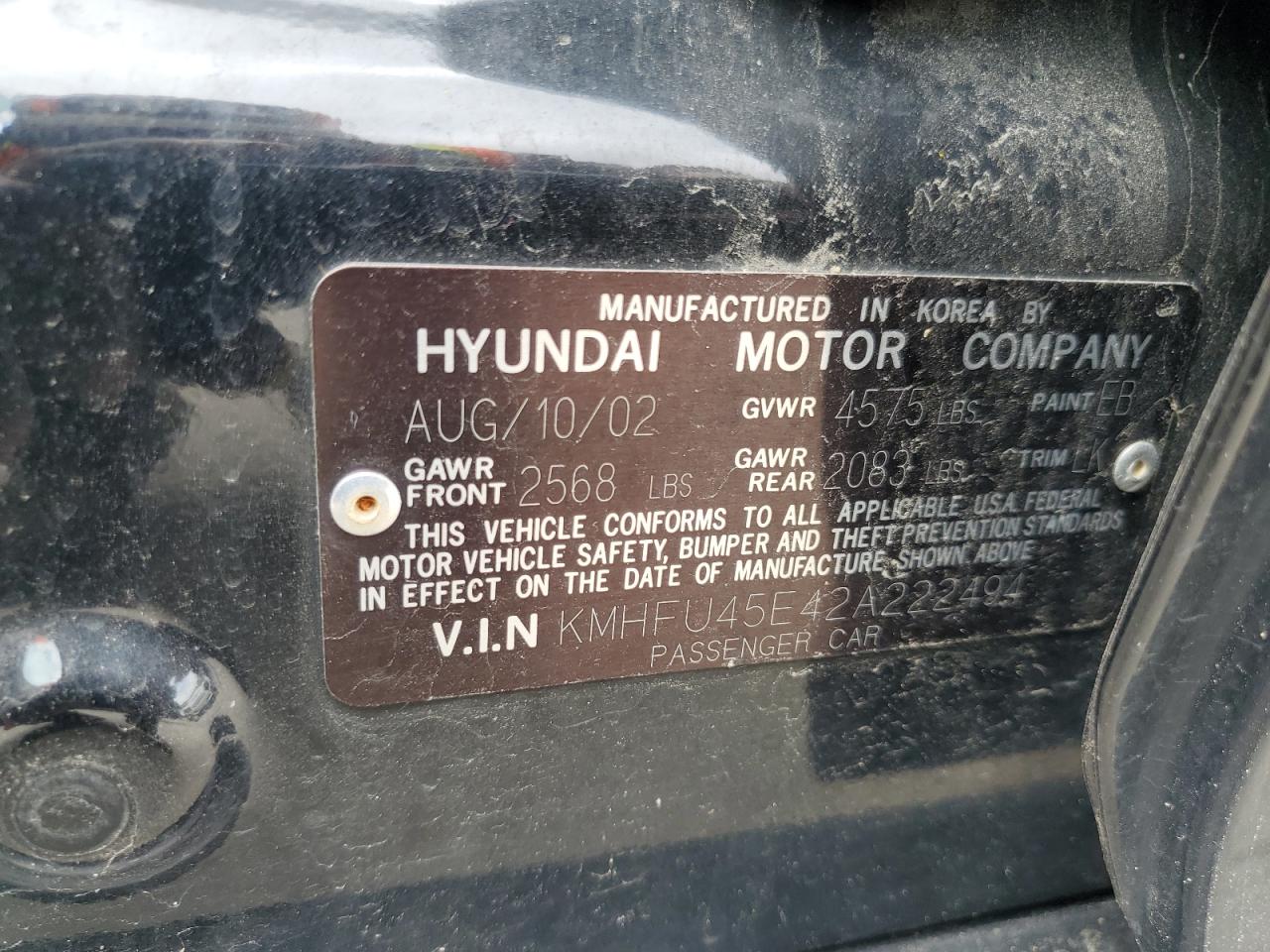 2002 Hyundai Xg 350 VIN: KMHFU45E42A222494 Lot: 54686165