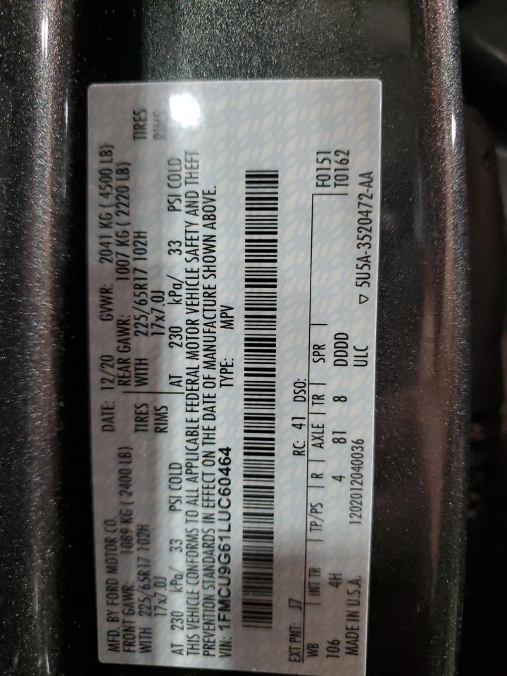 1FMCU9G61LUC60464 FORD ESCAPE 2020
