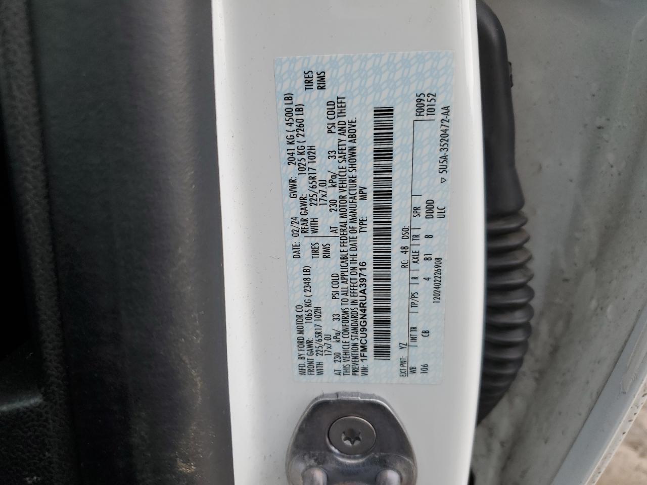 1FMCU9GN4RUA39716 FORD ESCAPE ACT 2024