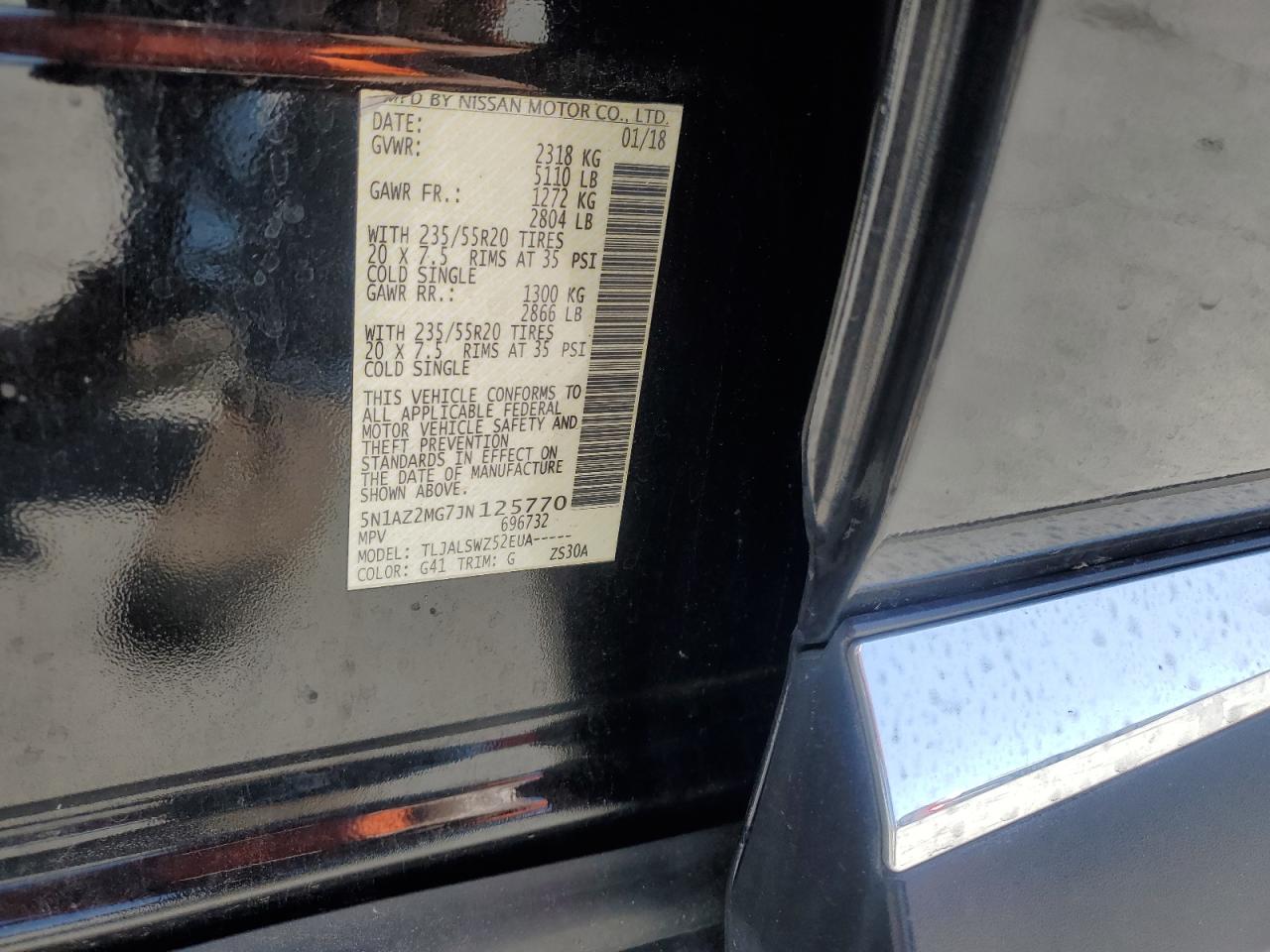 5N1AZ2MG7JN125770 NISSAN MURANO 2018